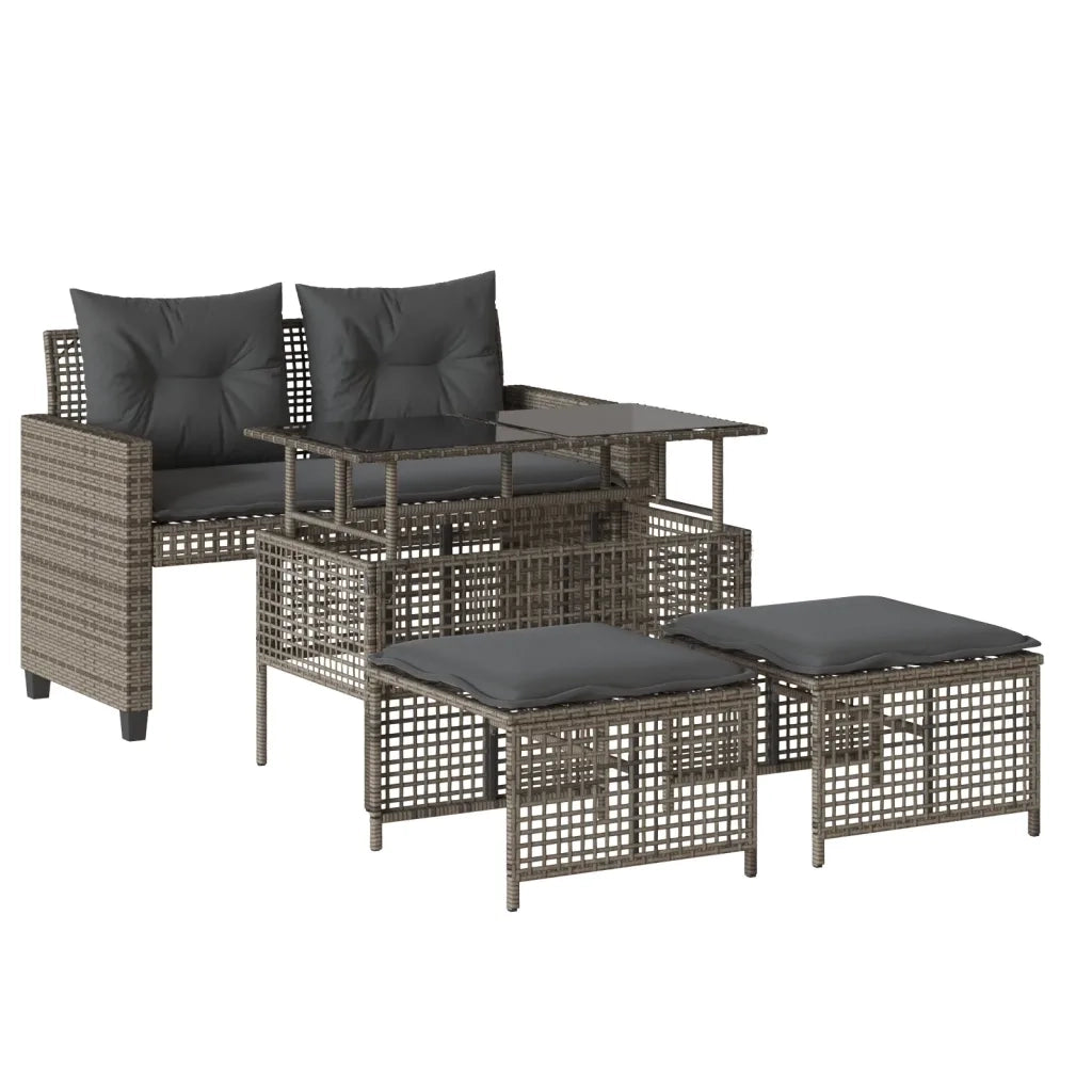 Salotto da Giardino-Set Divani da Giardino 4 pz con Cuscini Grigio Polyrattan Vetro
