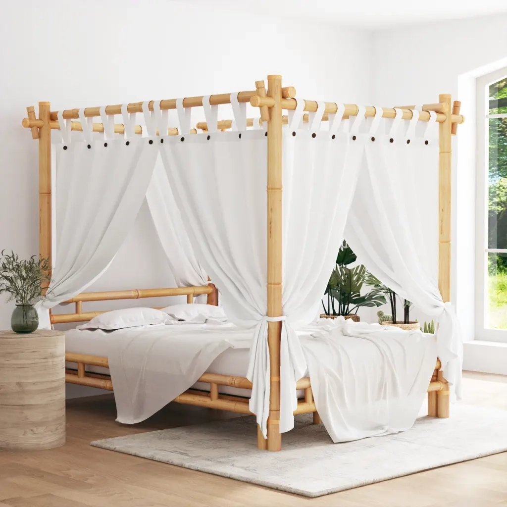 Letto a Baldacchino 140x200 cm in Bambù 340050