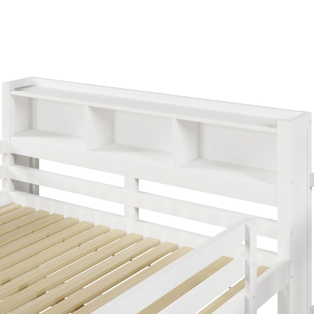 Letto a soppalco 140x200 cm con LED e scala contenitore bianco