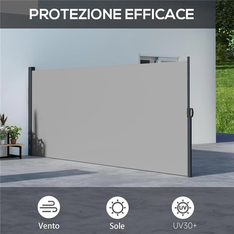 TENDA LATERALE RETRATTILE 400X160 CM CON MANIGLIA IN METALLO ALLUMINIO E POLIESTERE GRIGIO CHIARO
