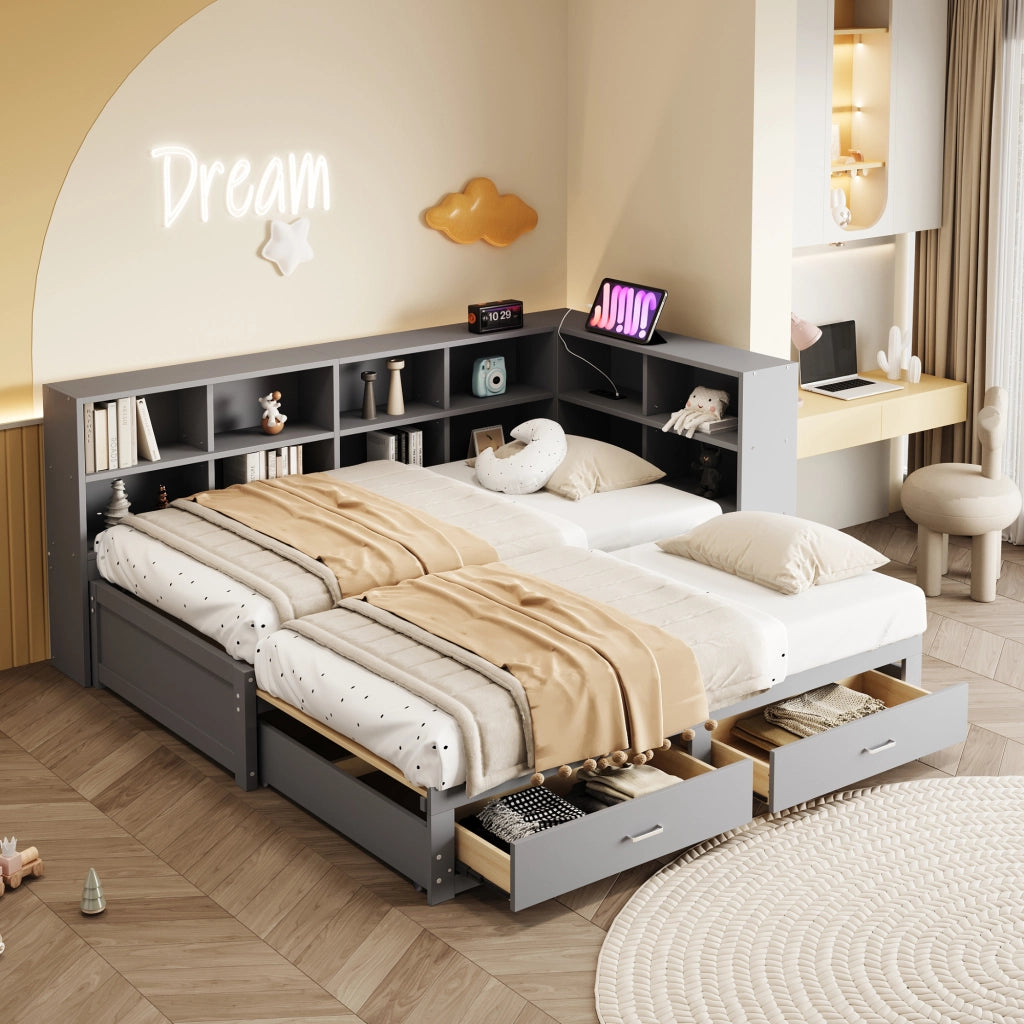 LETTO Multifunzione Estraibile 90/180x190 cm Legno Grigio con cassetti