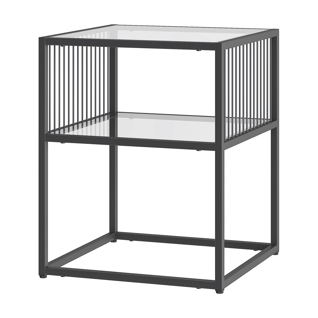 Tavolino Laterale Tronevn con Piano e Ripiano in Vetro Temperato 50 x 40 x 40 cm - Nero [en.casa]