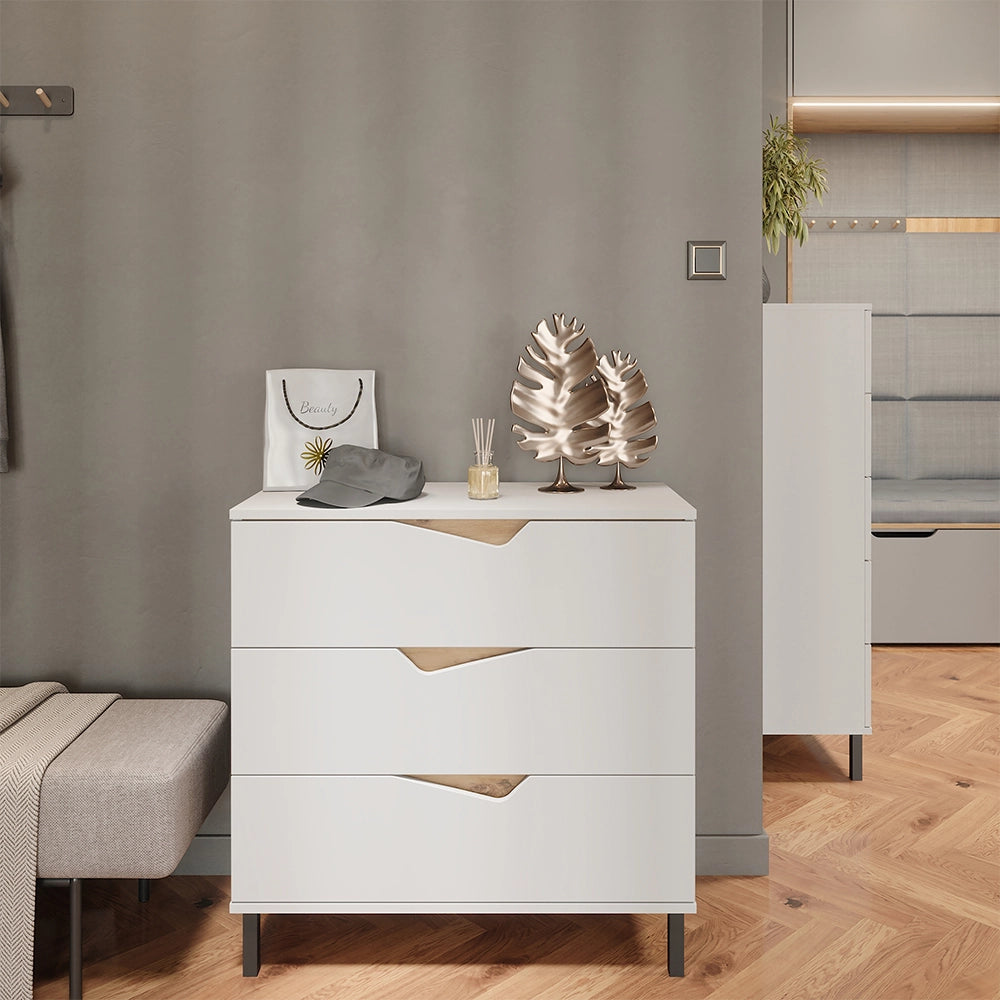 Vicco Cassettiera per camera da letto Bianco/Artisan 80 x 81.2 cm con 3 cassetti