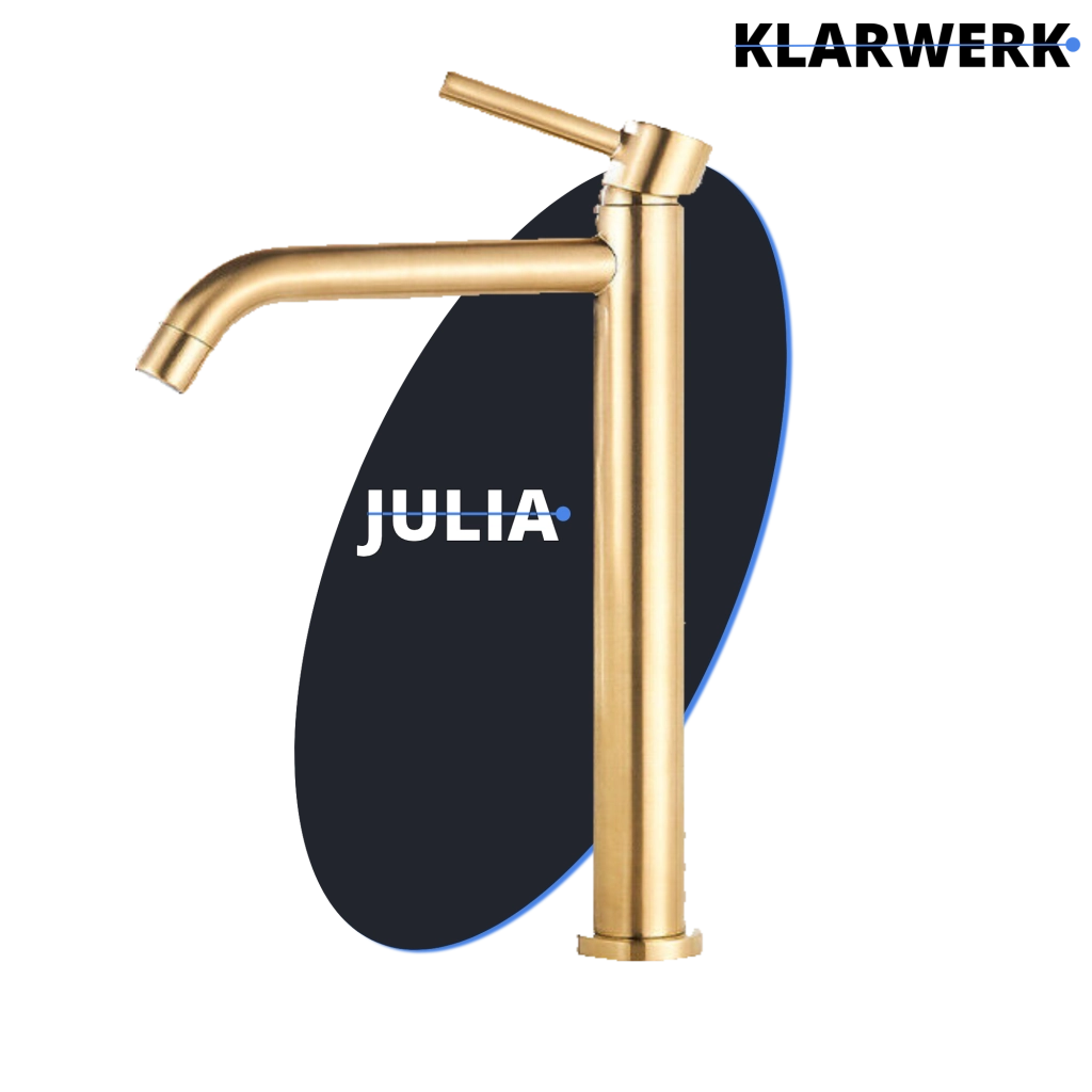 Julia | Rubinetto da bagno alto Hotel Gastro Gold spazzolato |Rubinetto premium in acciaio inossidabile per lavelli alti |Rubinetto ad alta pressione
