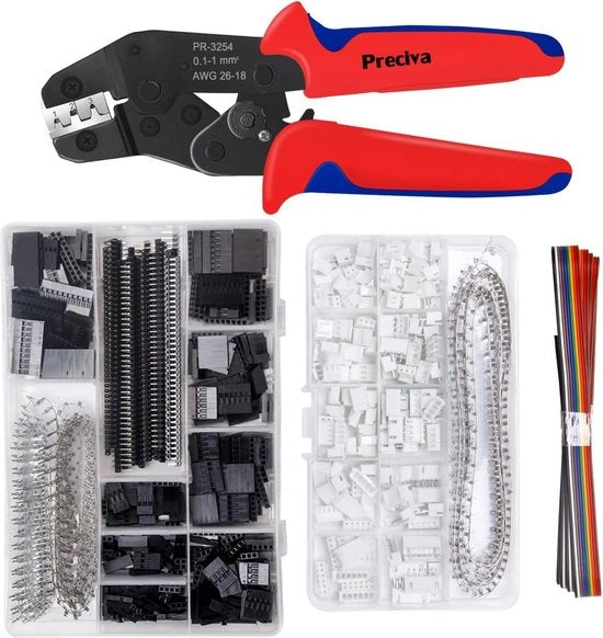 Set di connettori a crimp, 1550 pezzi connettori a crimp Dupont (2,54 mm), 460 pezzi connettori a crimp JST-XH (2,54 mm), inclusi connettori a crimp e contenitori, con crimpatore per 0,1-1 mm²