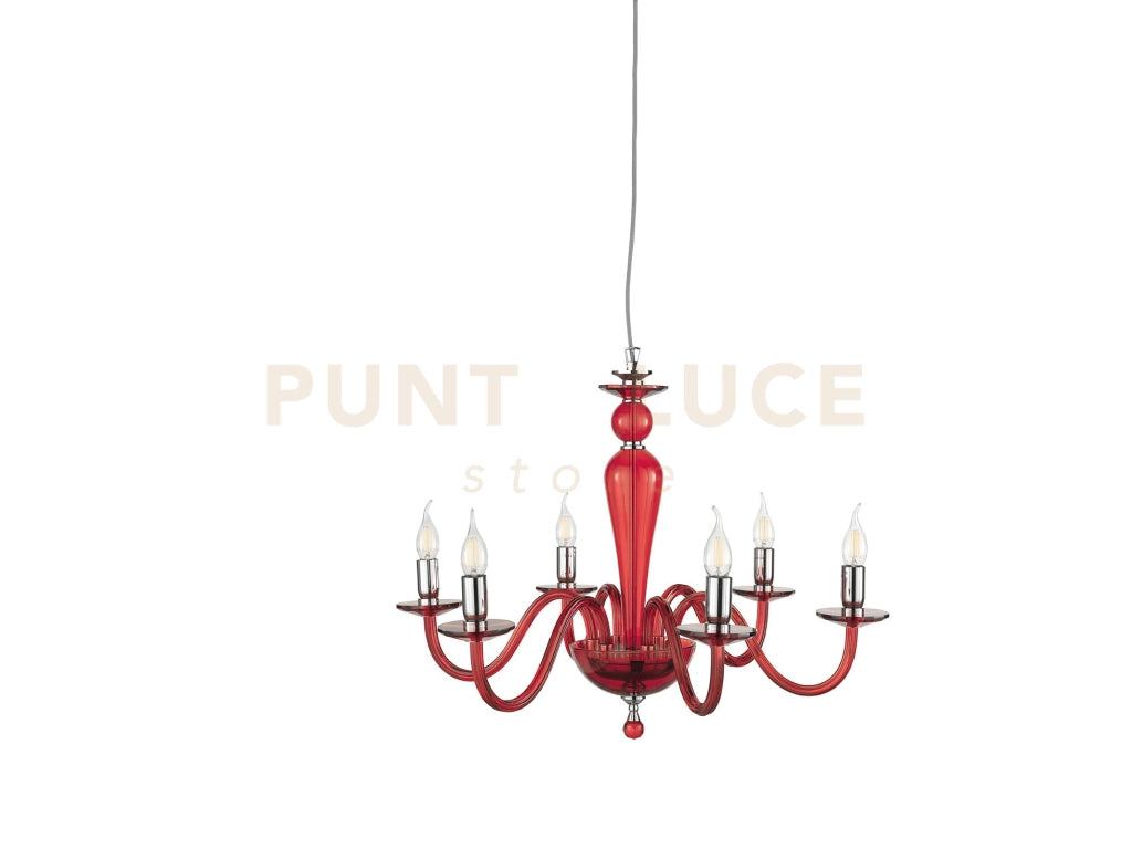 LAMPADARIO PAGANINI 6 LUCI RUBINO CROMO ATTACCO E14 D.70CM