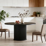 Tavolo rotondo moderno nero per cucina e sala da pranzo, struttura in MDF e base in metallo, fino a 6 posti