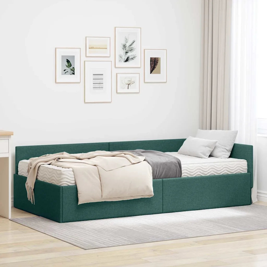 Struttura Letto Angolare con Materasso 2 pz-Giroletto con materasso Verde Tessuto 899710