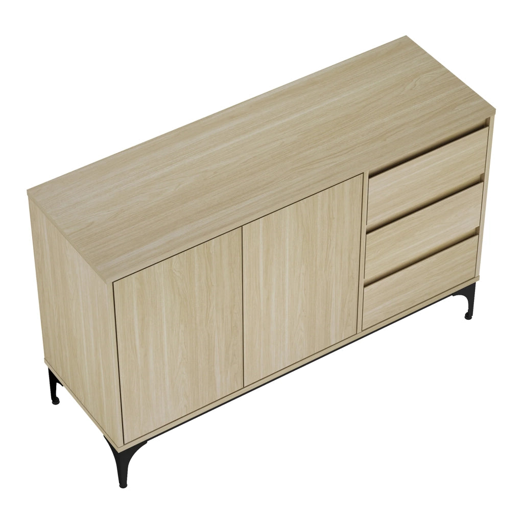 Credenza cassettiera mobile contenitore per soggiorno ingresso camera da letto 77 x 120 x 40 cm effetto rovere chiaro 03_0009028