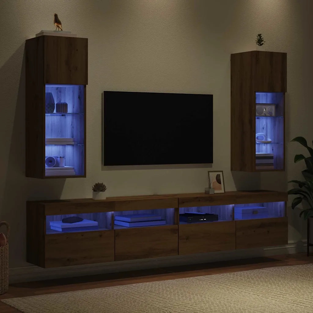 Mobiletti TV a parete con LED 2 pcs Rovere artigianale 882951