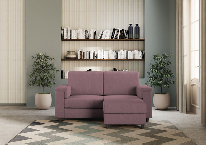 Divano 2 Posti con Pouf 148x155x85 cm Marrak in Tessuto Prugna