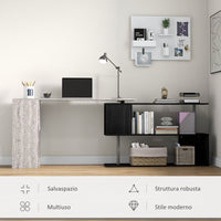 Scrivania Angolare da Ufficio 140x120x78 cm con Cassetti e Scaffale Girevole Grigio effetto Legno