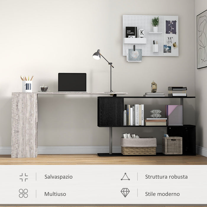 Scrivania Angolare da Ufficio 140x120x78 cm con Cassetti e Scaffale Girevole Grigio effetto Legno