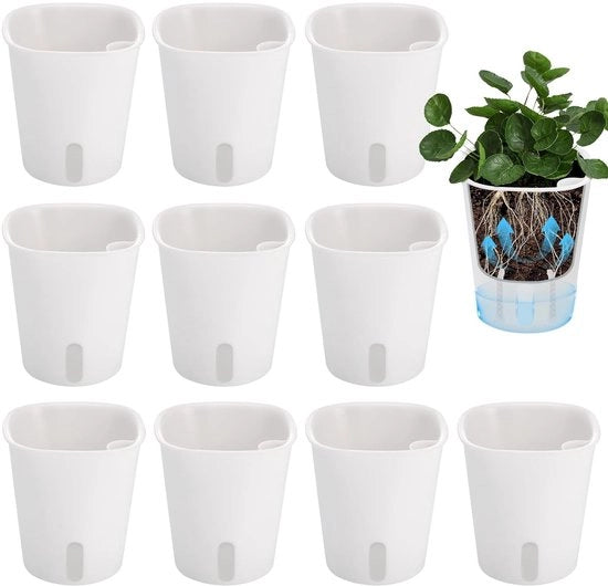 Pannelli di autoirrigazione - Vaschetta per piante con sistema di irrigazione - 10 pezzi - Bianco - Plastica - 7,5 cm