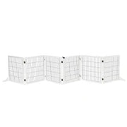 Cancelletto per Cani di Piccola/Media Taglia a 6 Pannelli Pieghevoli, in Legno e Acciaio, 432x36x70 cm, Bianco