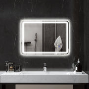 Specchio da bagno LED 50x70 cm con Bluetooth, funzione antiappannamento, touch e memoria, argento