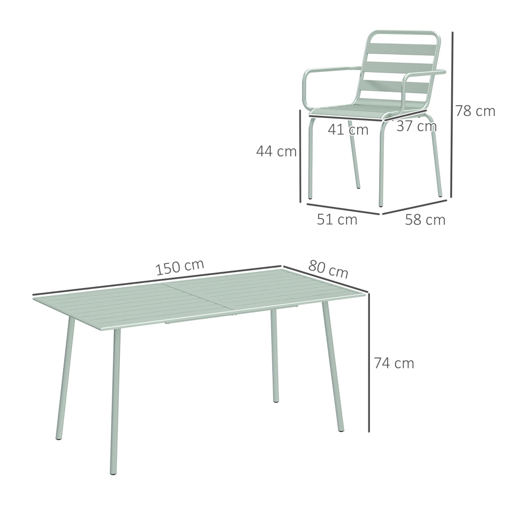Set da giardino 7 pezzi con tavolo e 6 sedie impilabili in acciaio verde chiaro ¨C zephmum ¨C verde chiaro