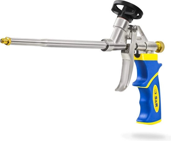 Pistolo per schiuma, pistolo professionale per dosare schiuma per lattine, maniglia ergonomico, contenitore di latta rivestito con Teflon, scarico di schiuma regolabile con precisione, pistolo per schiuma a base PU per schiuma per pistola