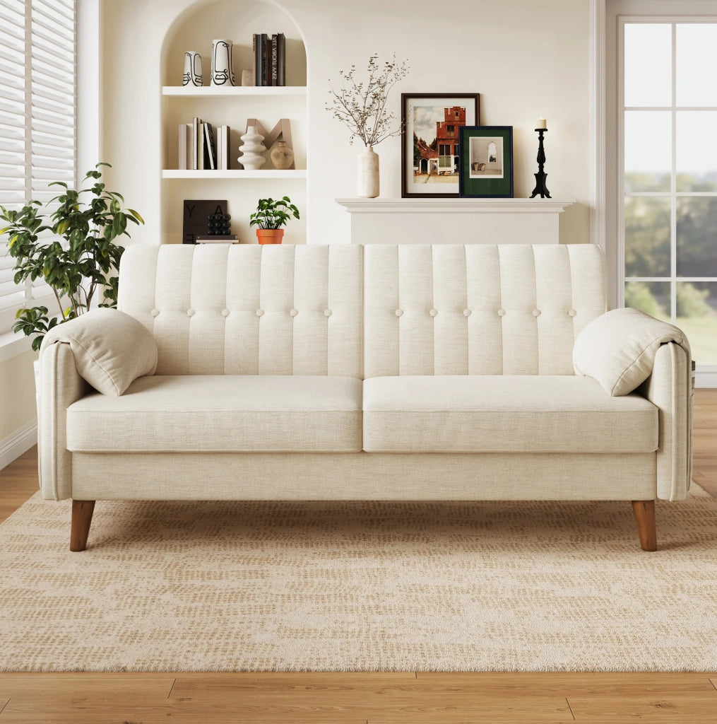 Divano 2 posti 161,5x79 cm beige in chenille, con tasche laterali