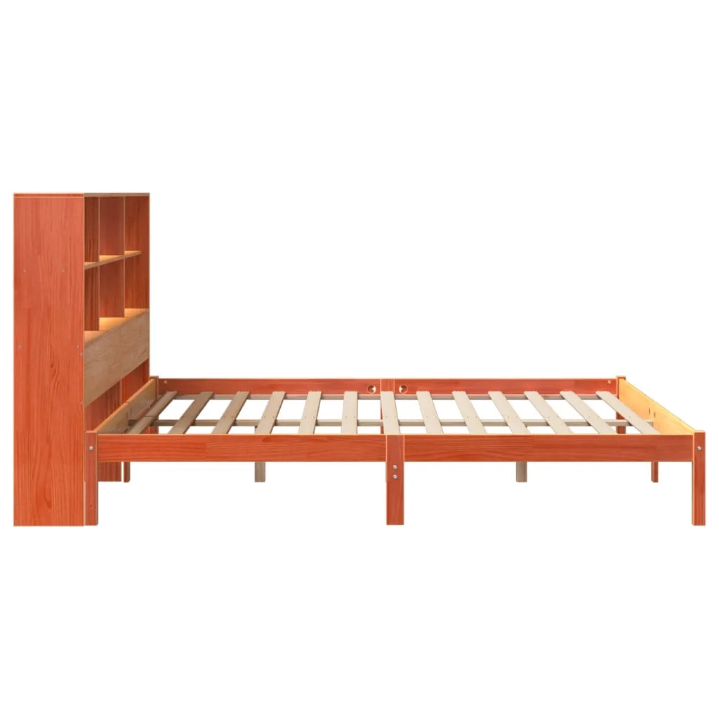 Letto Libreria senza Materasso Marrone Cera 200x200 cm in Pino 3321609
