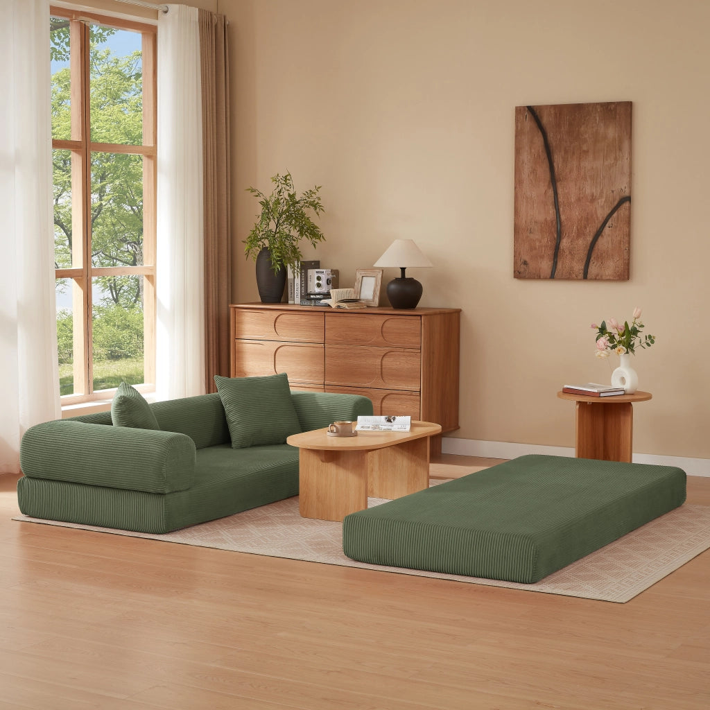 Divano letto modulare convertibile con imbottitura in schiuma e rivestimento in velluto verde 41 × 41 × 99 cm