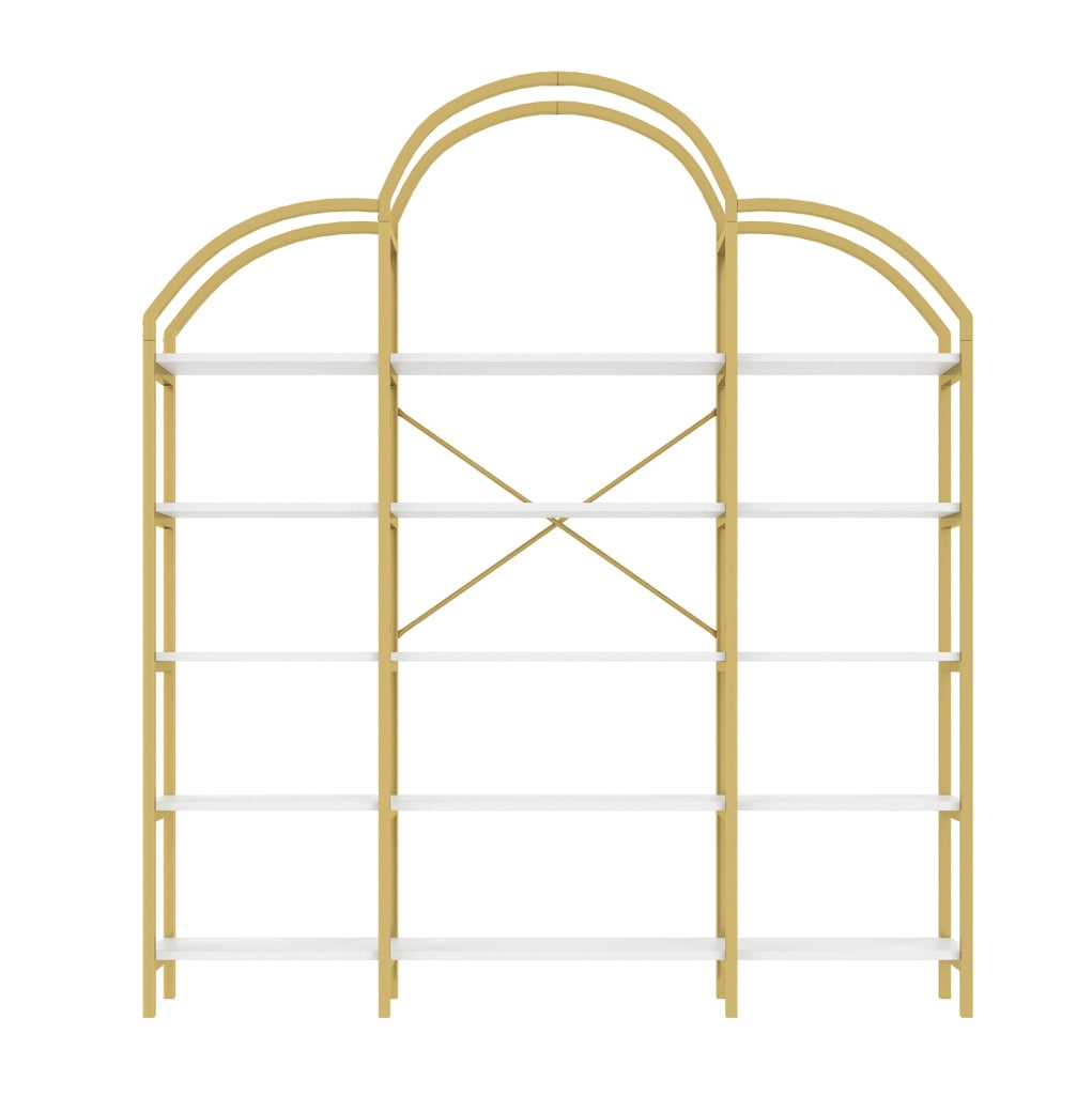 Scaffale 170x26x190 cm in metallo e MDF bianco e oro， 5 ripiani， stile moderno
