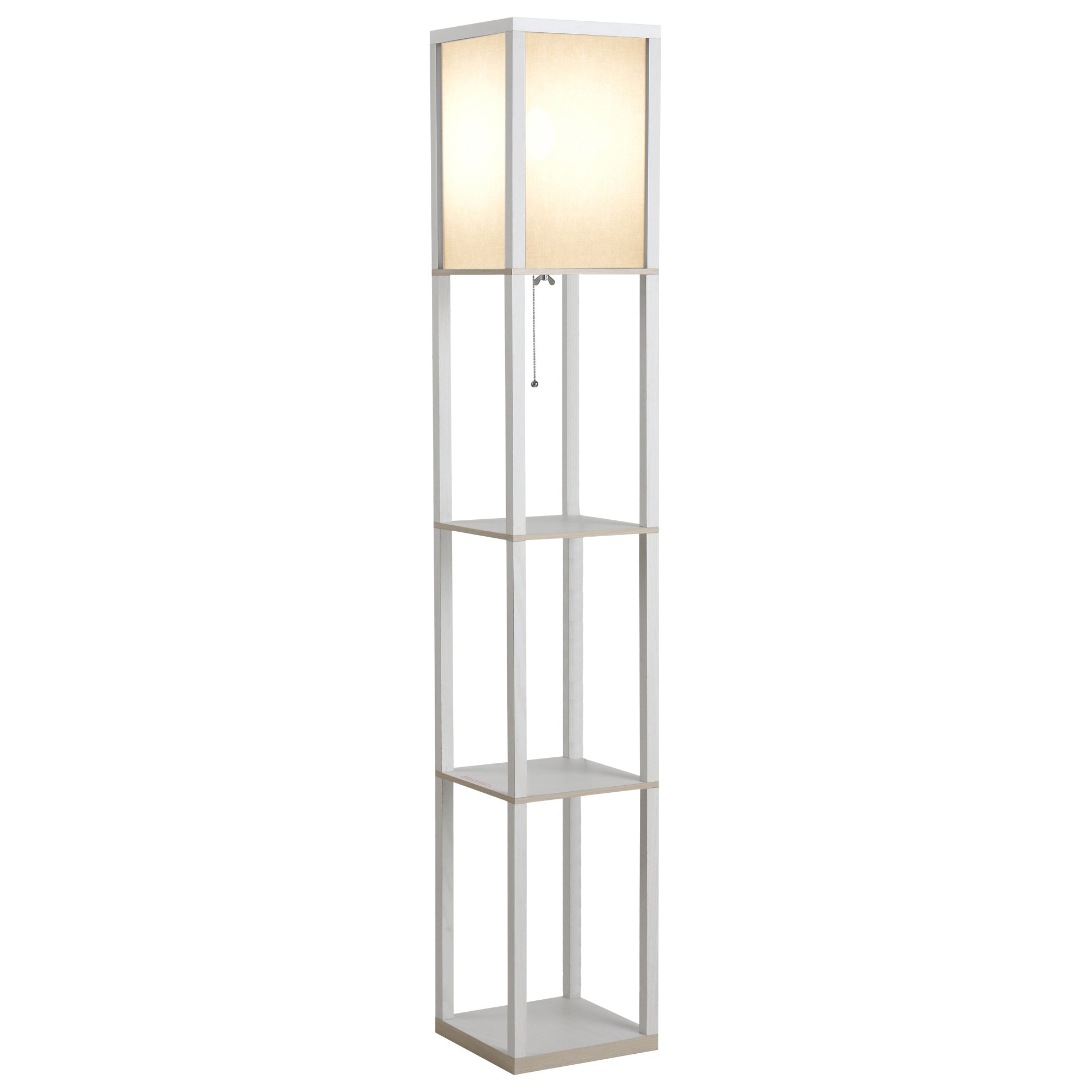Lampada da Terra con Attacco E27 26x26x160 cm con 3 Mensole e Interruttore a Pedale in MDF e Tessuto Bianco