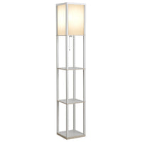 Lampada da Terra con Attacco E27 26x26x160 cm con 3 Mensole e Interruttore a Pedale in MDF e Tessuto Bianco
