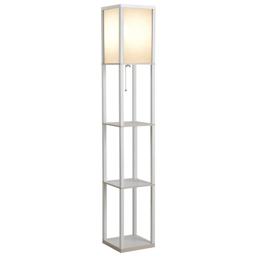 Lampada da Terra con Attacco E27 26x26x160 cm con 3 Mensole e Interruttore a Pedale in MDF e Tessuto Bianco
