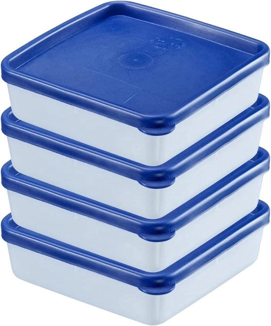Set di contenitori per congelatore e congelati da 0,25L in vetro, trasparente/blu, con coperchi, da 4, confezionamento a pile.