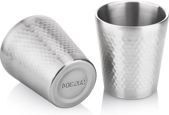 Mokki in acciaio inossidabile a doppia parete - 10 oz/300 ml - superficie argentata - texture a punti - resistente al calore