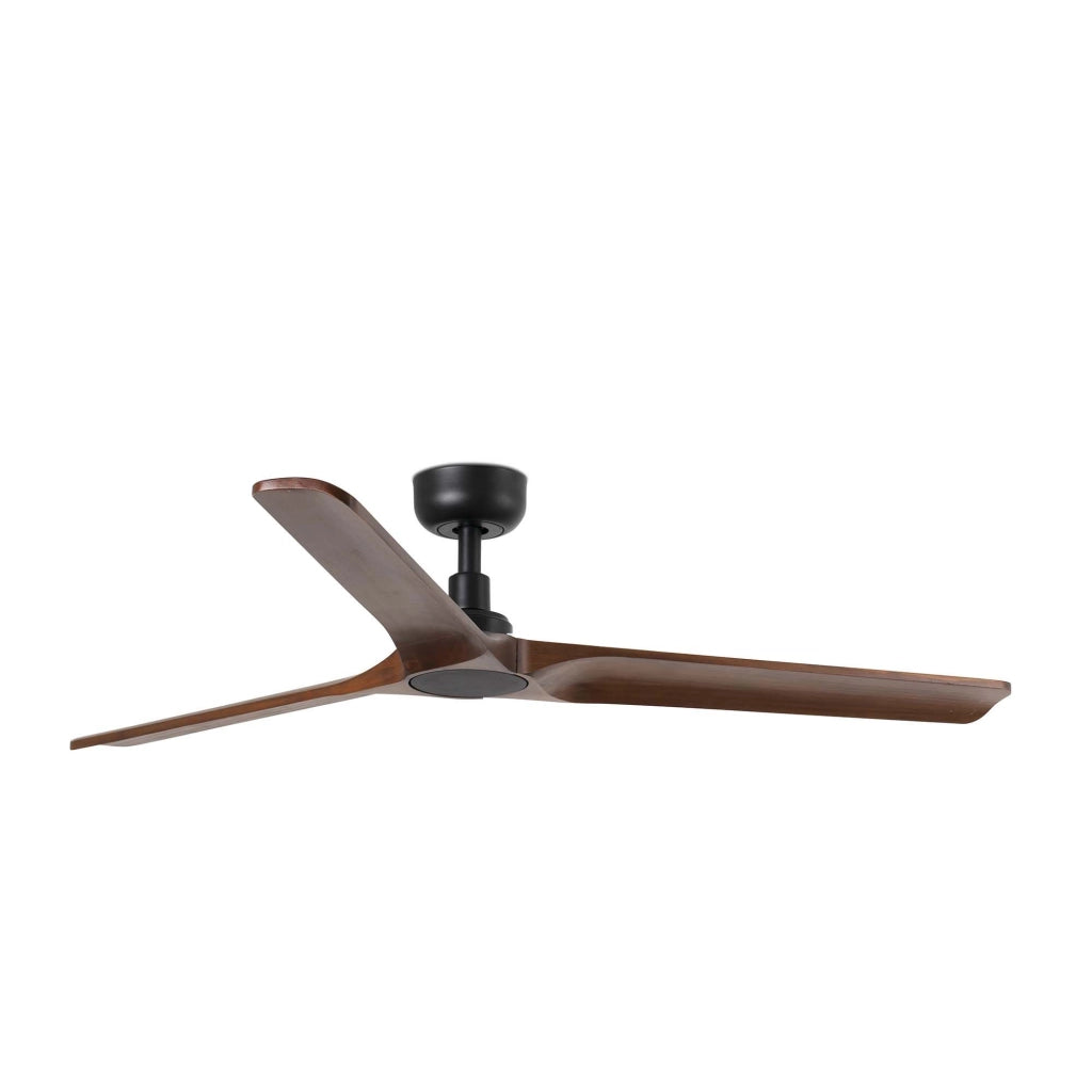 FARO Ventilatore da soffitto HEYWOOD L in acciaio nero opaco pale in legno scuro motore DC 6 velocita telecomando incluso per 176-28 m² adatto a tetti inclinati FARO-33809