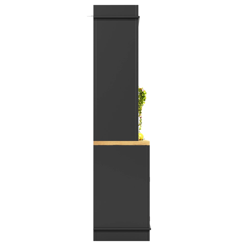 Mobile cucina alto 107x43x184 cm con LED, ripiani aperti e anta nera