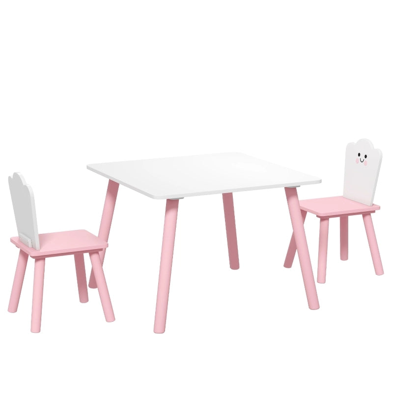 Tavolo per bambini con 2 sedie, set 3 pezzi, bordi arrotondati, per camera bambini, rosa, in legno ingegnerizzato