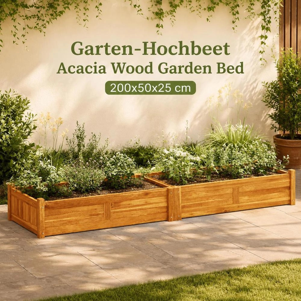 Garden Raised Bed Acacia Wood 200x50x25 Cm