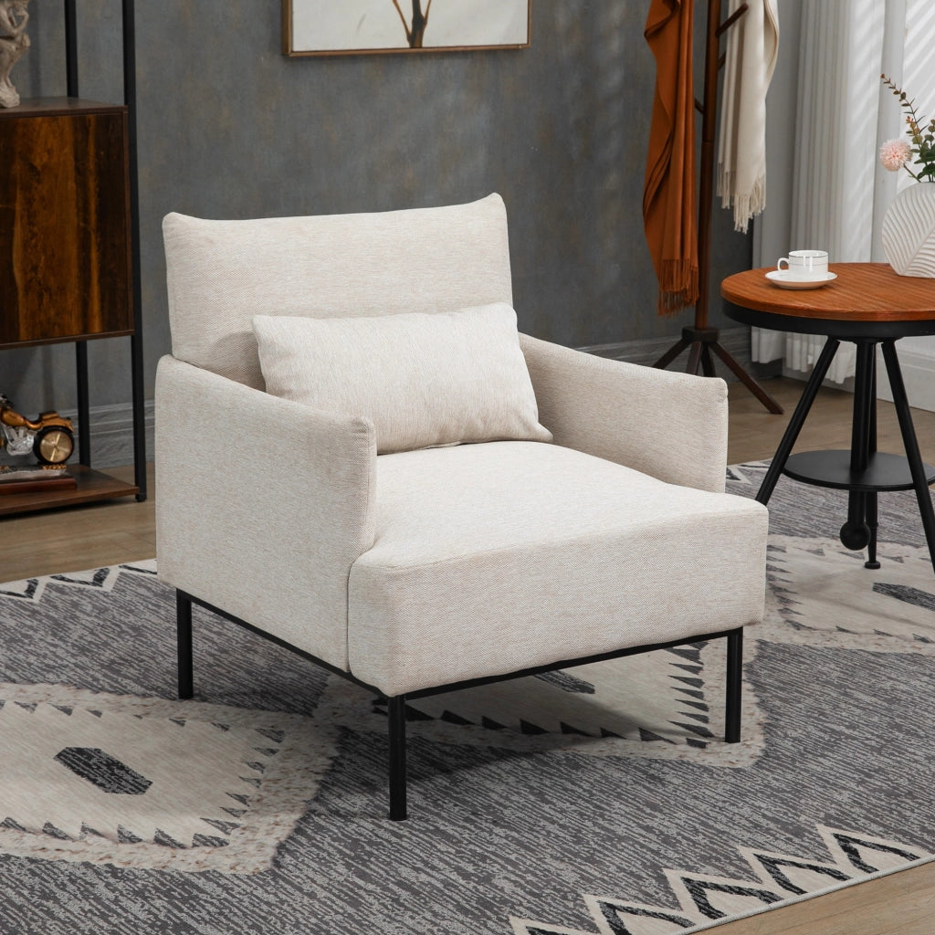 EasyComfort Poltrona Moderna d'Arredo con Cuscino Extra, in Tessuto Effetto Lino e Acciaio, 73x81x82 cm, Bianco Crema