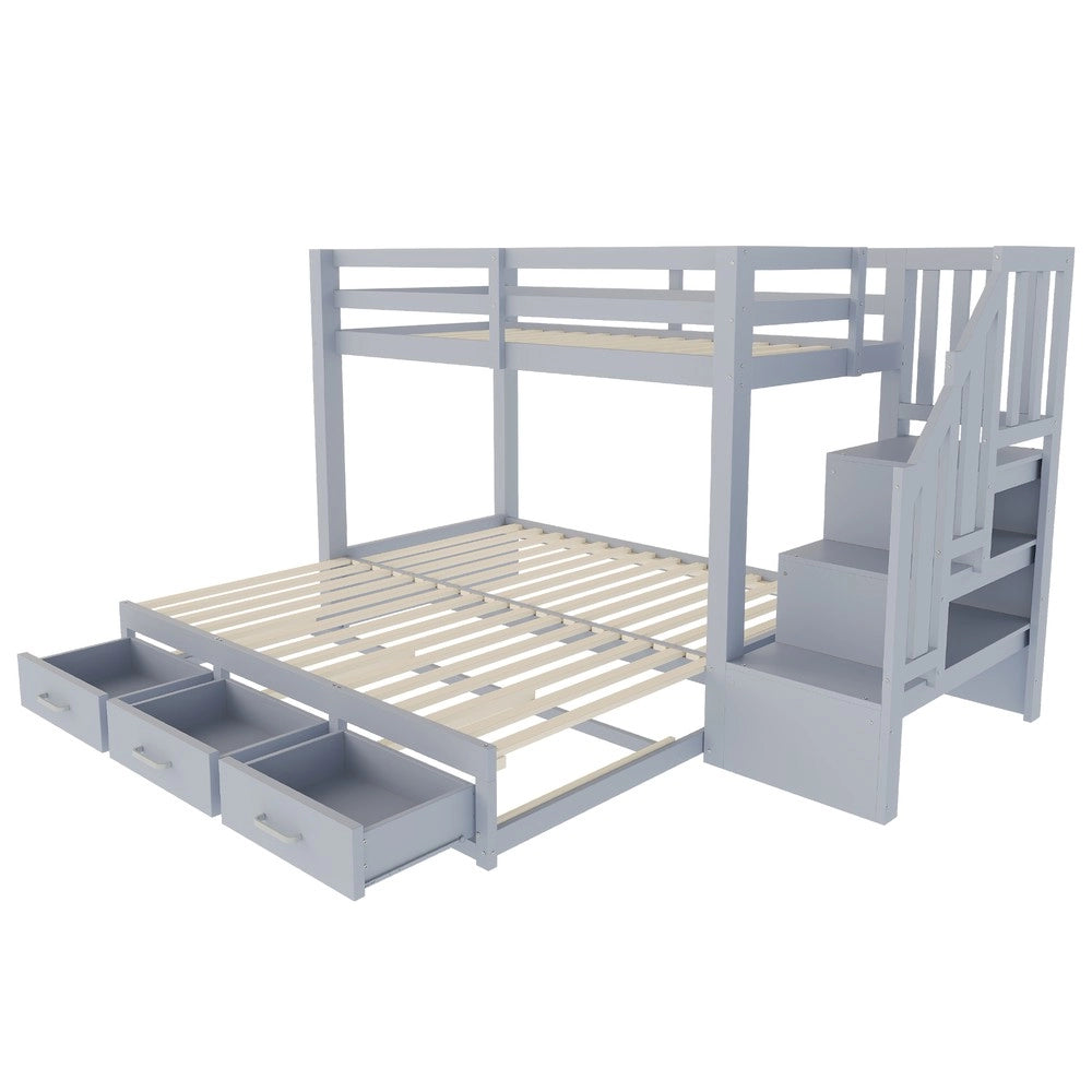 Letto a Castello con Cassetti e Rete a Doghe ¨C Xylo ¨C Legno Grigio 90x200 cm