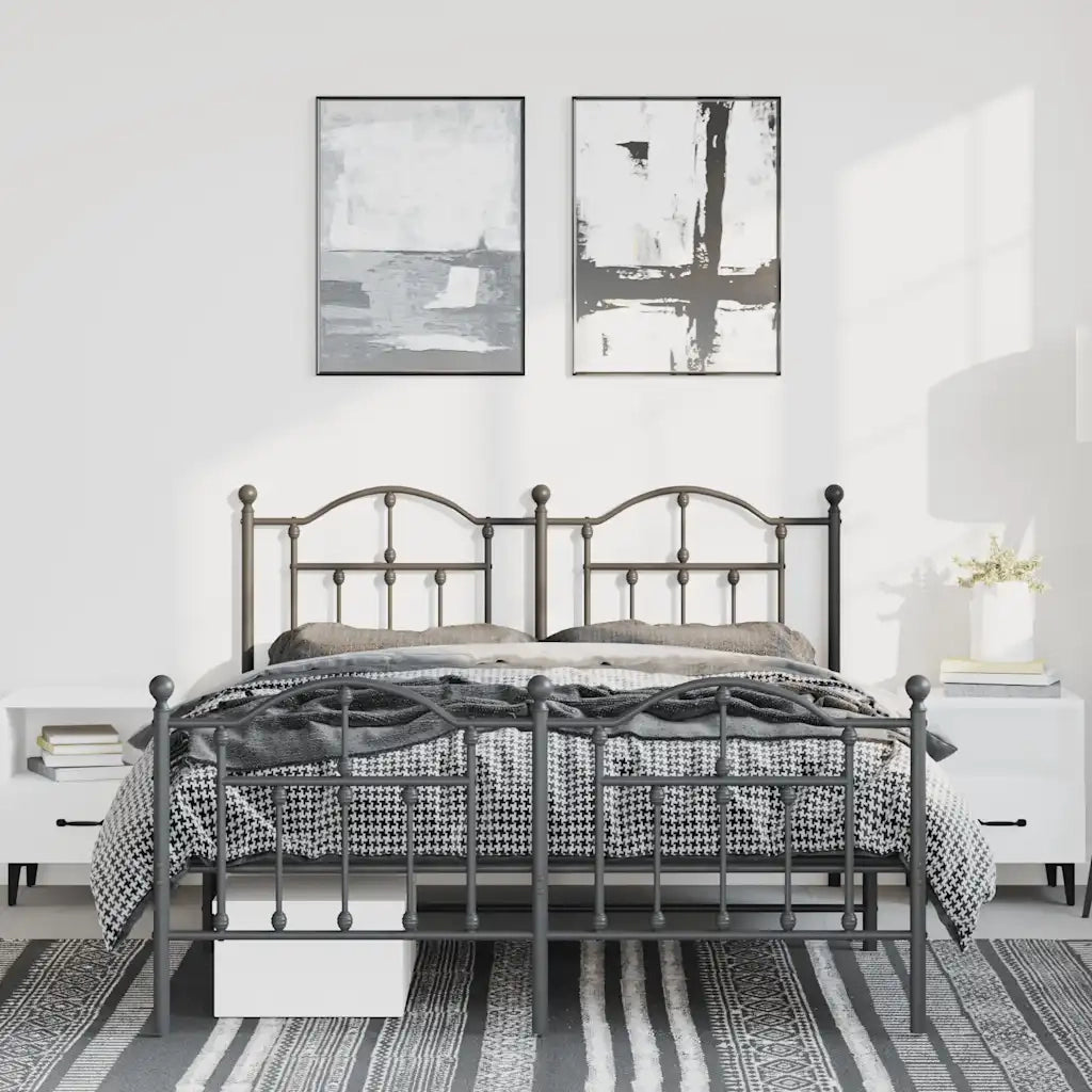 Giroletto con Testiera e Pediera Metallo Nero 150x200 cm 353459