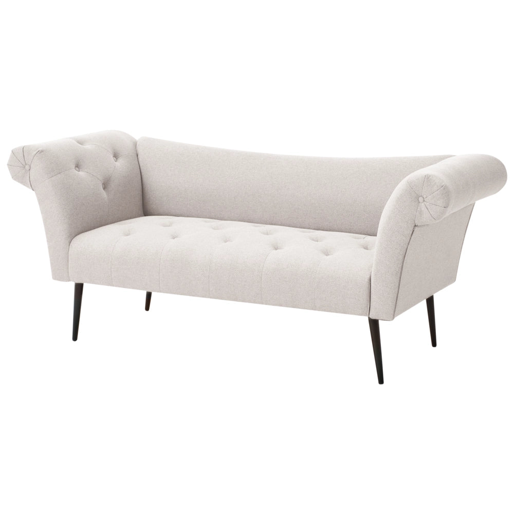 Chaise Longue in tessuto beige chiaro e Gambe con gambe in metallo dorato