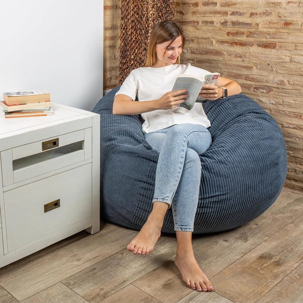 Pouf Poltrona Sacco Convertibile en Materasso/Futon Singolo Pieghevole 135x185 cm - Morbido, Tessuto di Velluto a Coste Larghe - Confortevole, Imbottitura in Schiuma (Blu Notte)