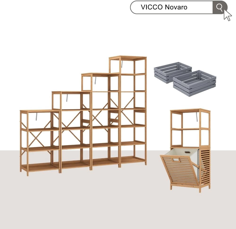 Scaffale Novaro, Bambù, 48.3 x 140.3 cm con 6 scomparti, adatto per riporre libri, documenti e oggetti decorativi
