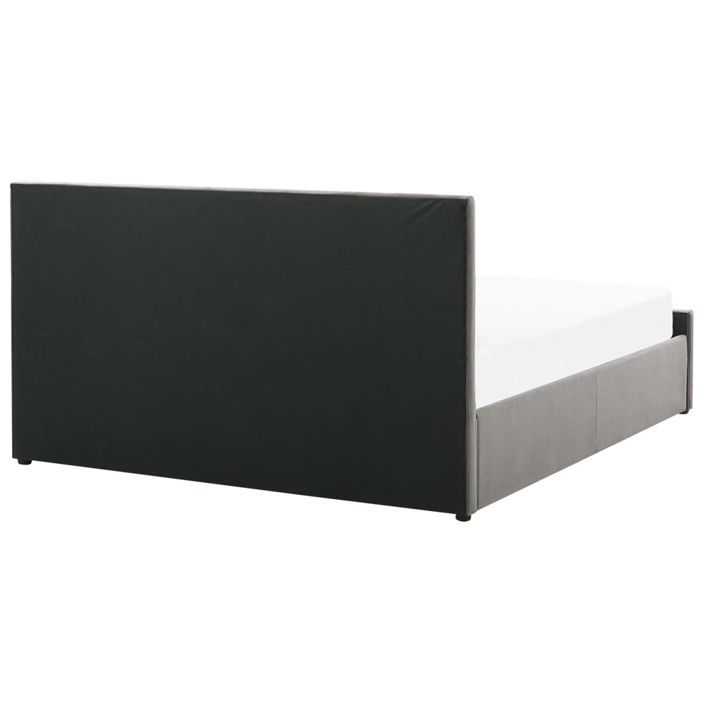 Letto contenitore tappezzeria in velluto grigio matrimoniale 140 x 200 cm con testiera trapuntata a rombi con base a doghe