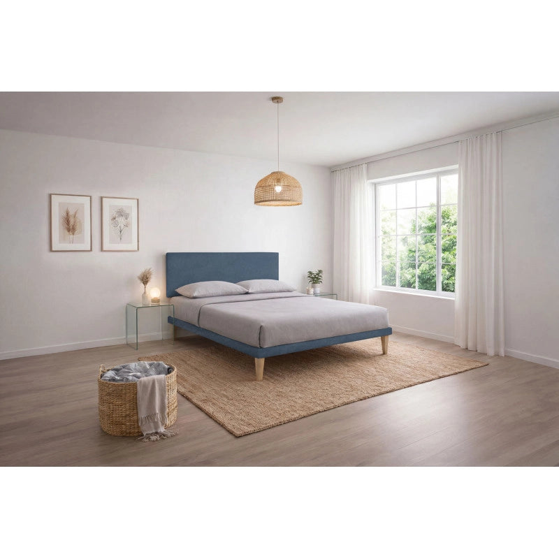 Letto imbottito Letto Matrimoniale alla Francese 140x200 cm Flat - Con rete,Microfibra,Blu