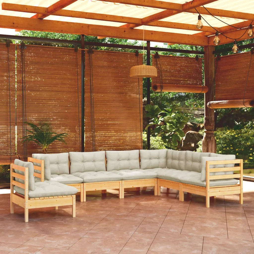 Set Divani da Giardino 7 pz con Cuscini Crema in Massello di Pino 3096719