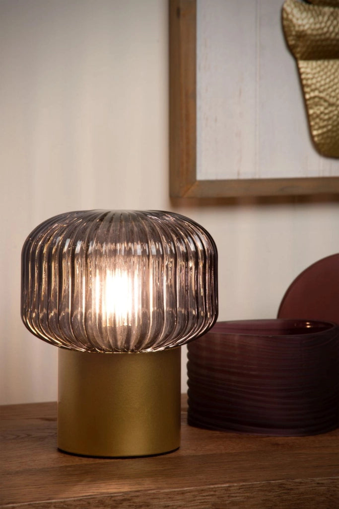 Lampada da tavolo Lucide JANY ottone vetro fumé E14 40W