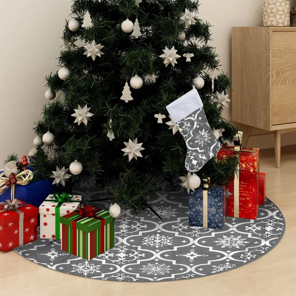 Gonna Albero Natale Raffinata con Calza Grigia in Tessuto 150cm 330283