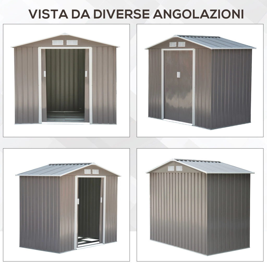EasyComfort Casetta da Giardino Porta Utensili in Lamiera con Porte Scorrevoli, 213x130x185 cm, Grigio