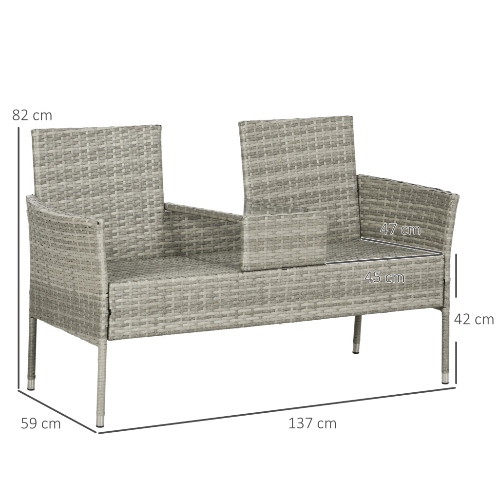 Divanetto per Esterni 2 Posti con Tavolino da Caff¨¨, in Acciaio e Rattan PE, 137x59x82 cm, Grigio e Crema