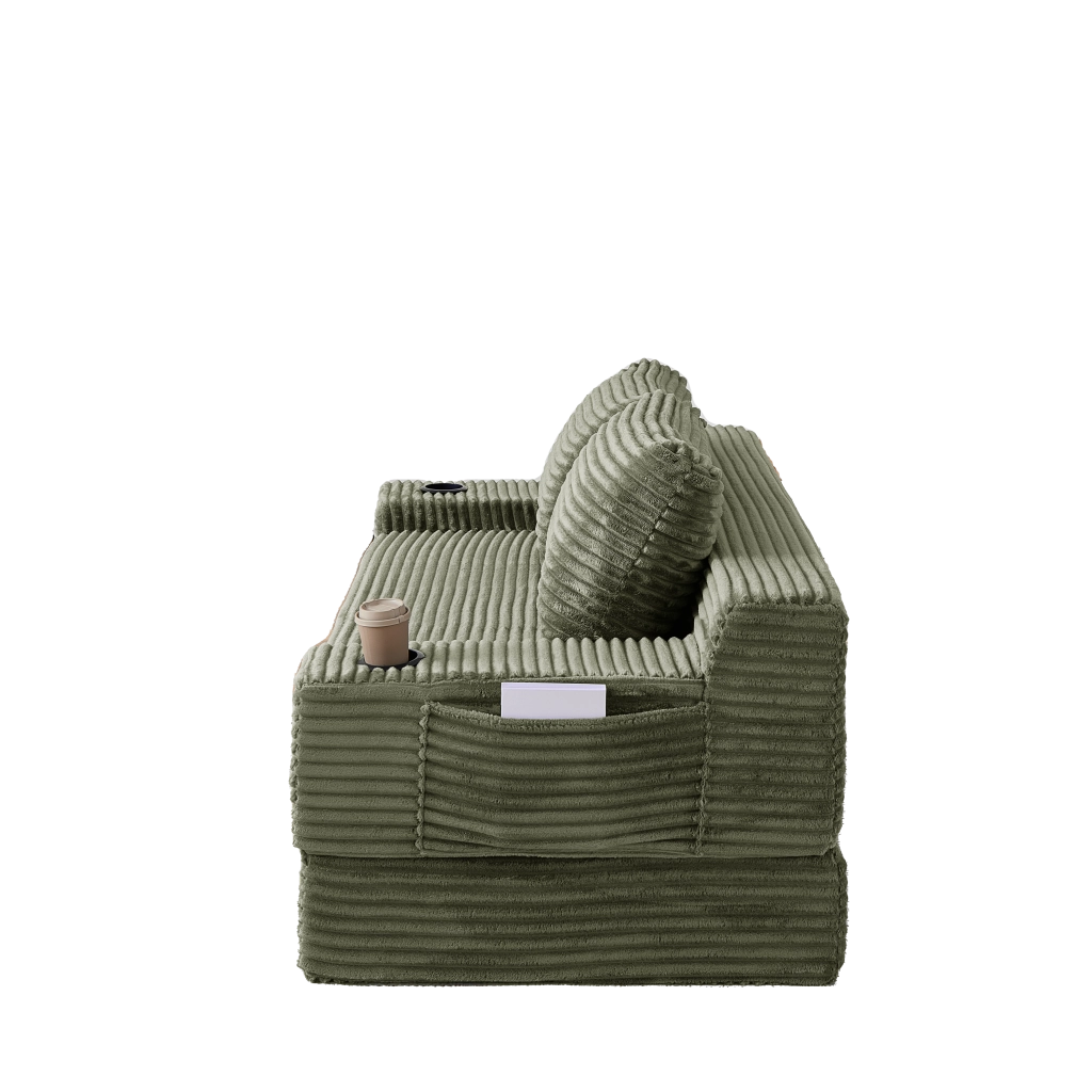 Divano letto 2 in 1 con portabevande in velluto a coste verde