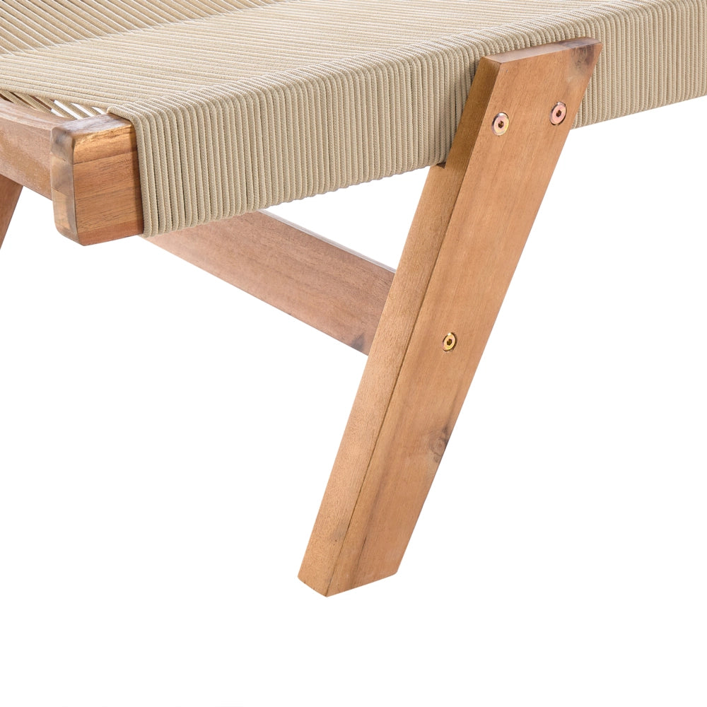 Lettino da giardino per piscina sdraio reclinabile in legno d'acacia corda beige esterno elegante